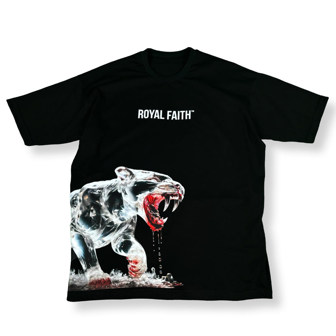 RF Crystal Panther - Mid Oversize Black T-Shirt Woman