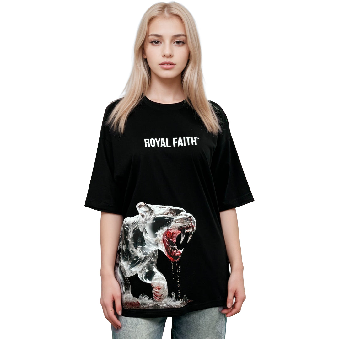RF Crystal Panther - Mid Oversize Black T-Shirt Woman