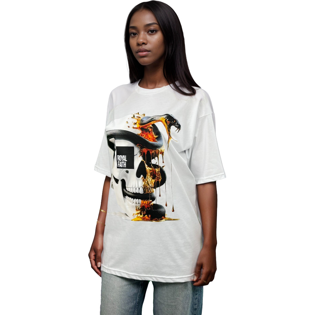 RF Melting Skull - Mid Oversize White T-Shirt Woman