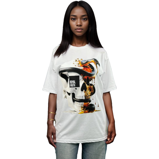 RF Melting Skull - Mid Oversize White T-Shirt Woman