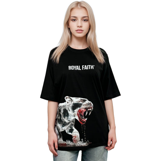 RF Crystal Panther - Mid Oversize Black T-Shirt Woman