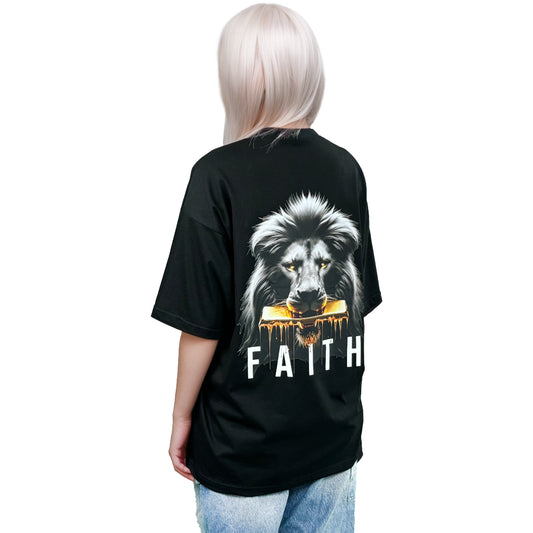 RF Lion - Mid Oversize Black T-Shirt Woman