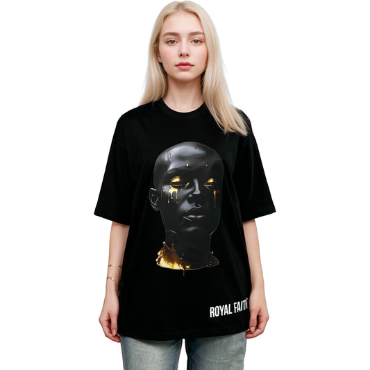 RF Golden Cry - Mid Oversize Black T-Shirt Woman