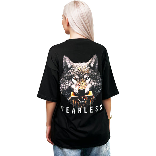 RF Wolf- Mid Oversize Black T-Shirt Woman